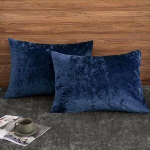 2 Pack King Size Velvet Pillowcases, Ultra Soft Breathable Pillow Shams- Blue